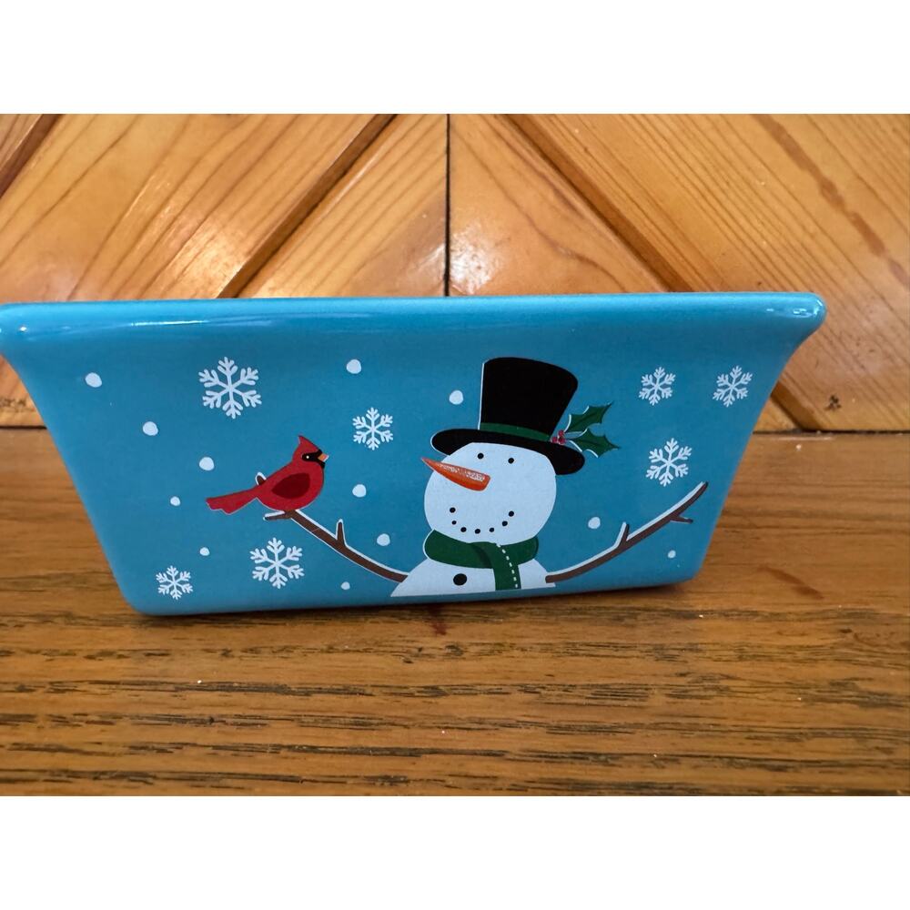 Nantucket Snowman Cardinal Mini Loaf Pan Christmas Stoneware Baker Dish